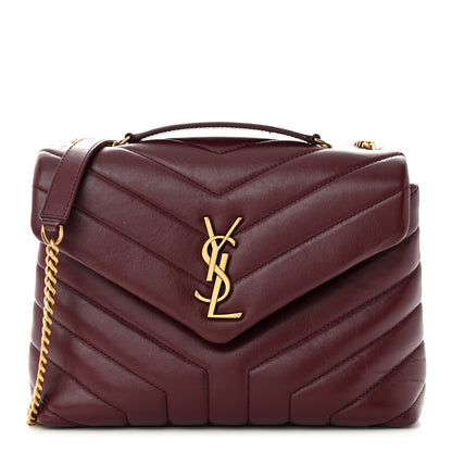 Saint Laurent Calfskin Y Quilted Monogram Small Loulou Chain Satchel Dark Legion Red 1 of 12