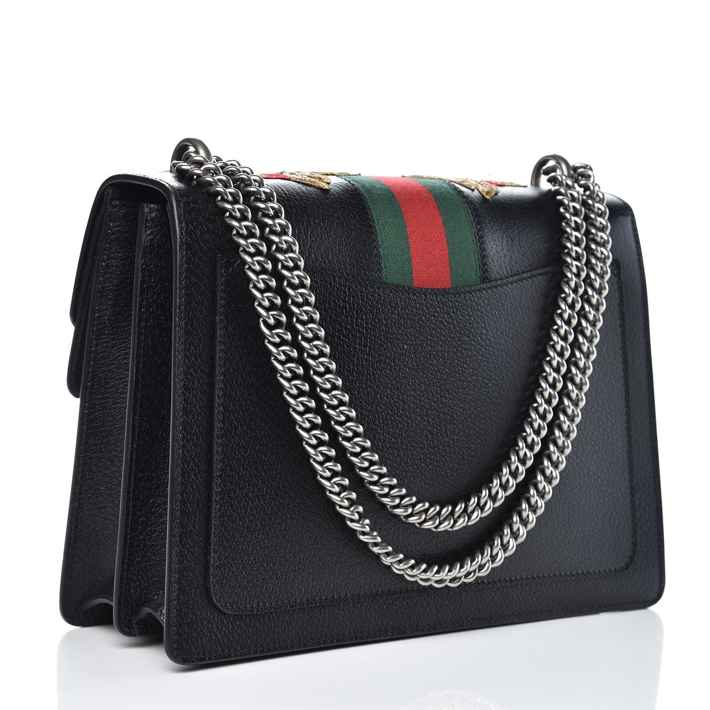 Calfskin Web Floral Embroidered Medium Dionysus Shoulder Bag Black