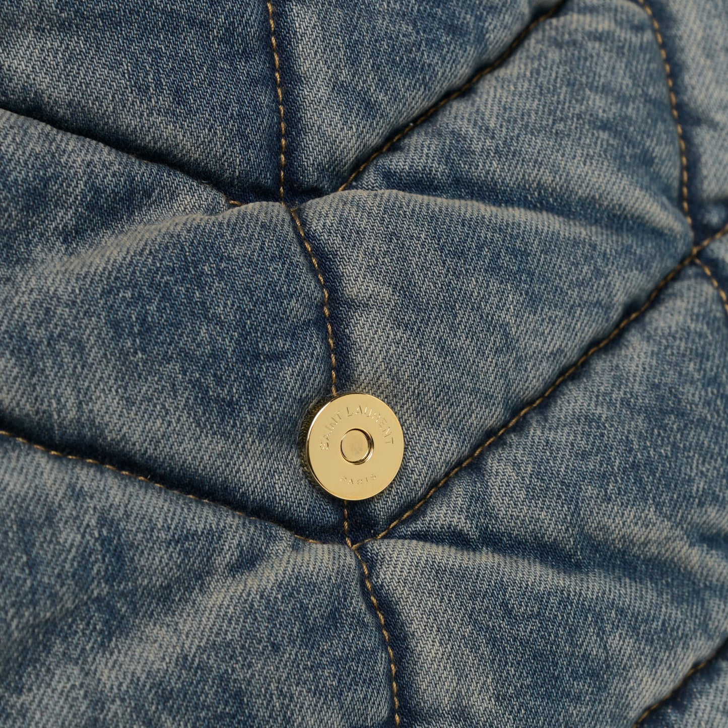 Denim Quilted Medium Loulou Puffer Monogram Chain Satchel Blue Cinnamon