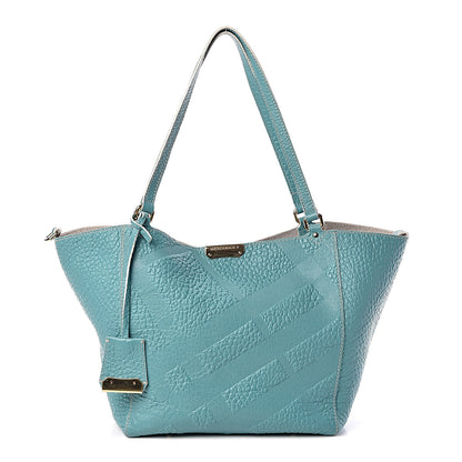 Burberry Signature Grain Calfskin Check Embossed Small Canterbury Tote Aqua Green 3 of 10