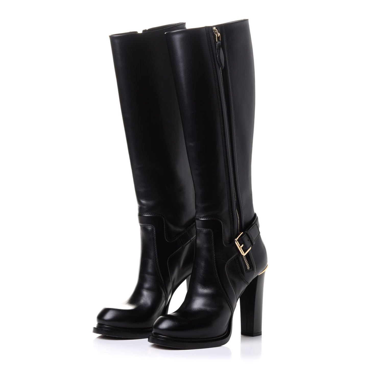 Calfskin Forefront High Boots 38 Black