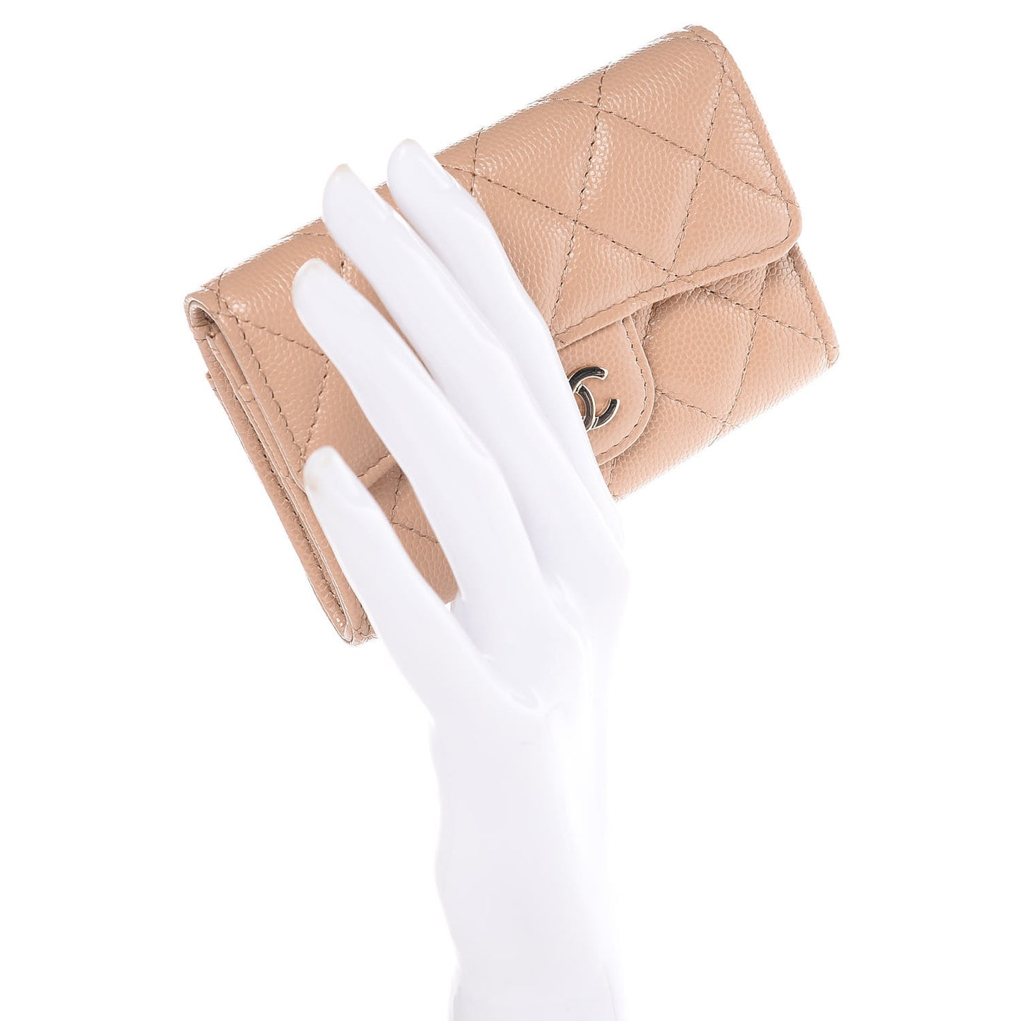 Caviar Quilted Card Holder Wallet Beige