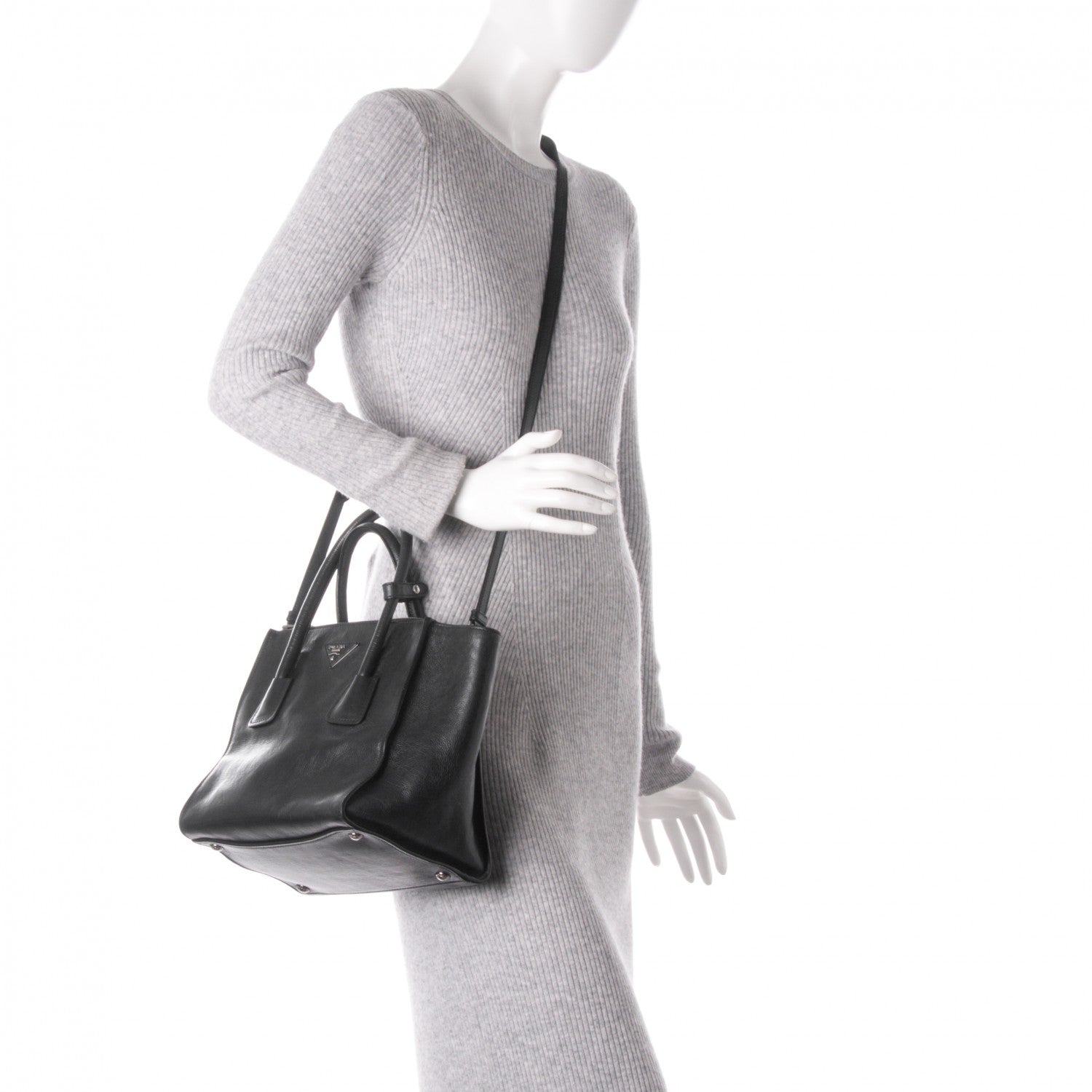 Prada Glace Calf Small Twin Pocket Tote Nero Black 2 of 7