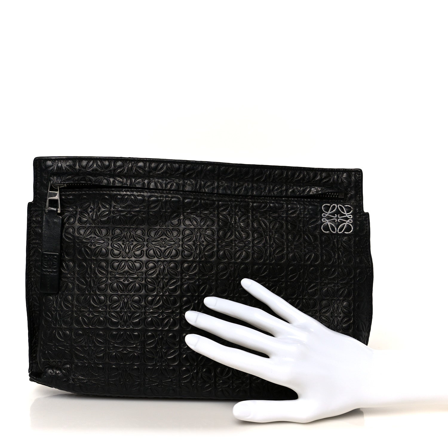 Loewe Calfskin Embossed Repeat T Pouch Black 2 of 8