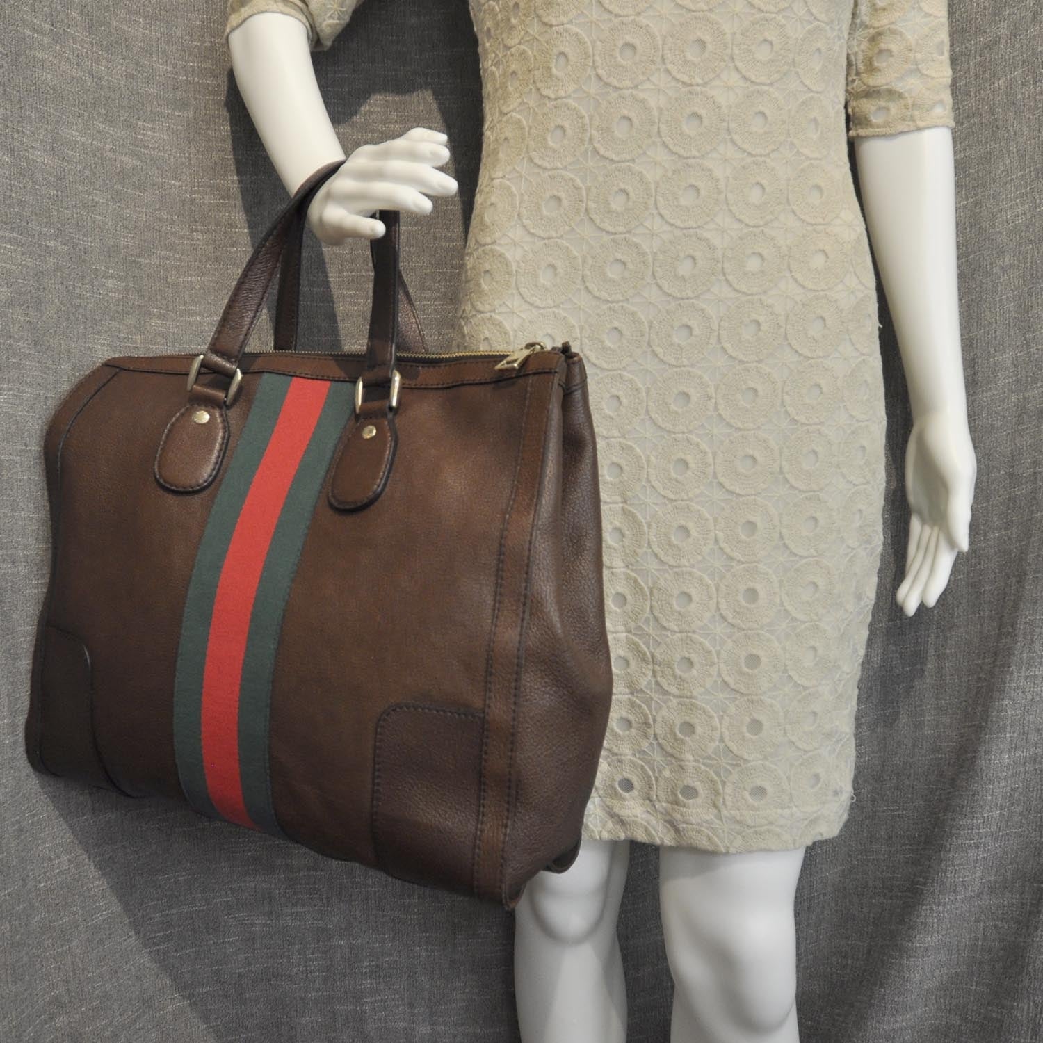 Gucci Leather Large Web Seventies Tote Brown 2 of 10