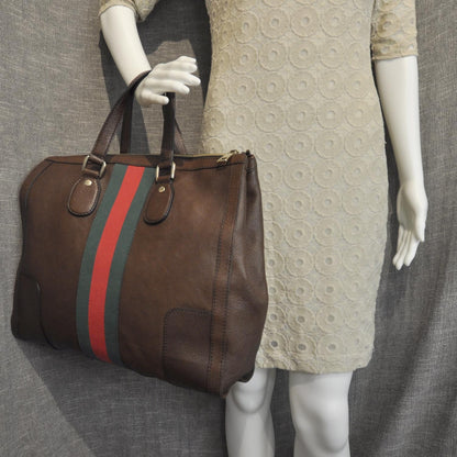 Gucci Leather Large Web Seventies Tote Brown 2 of 10