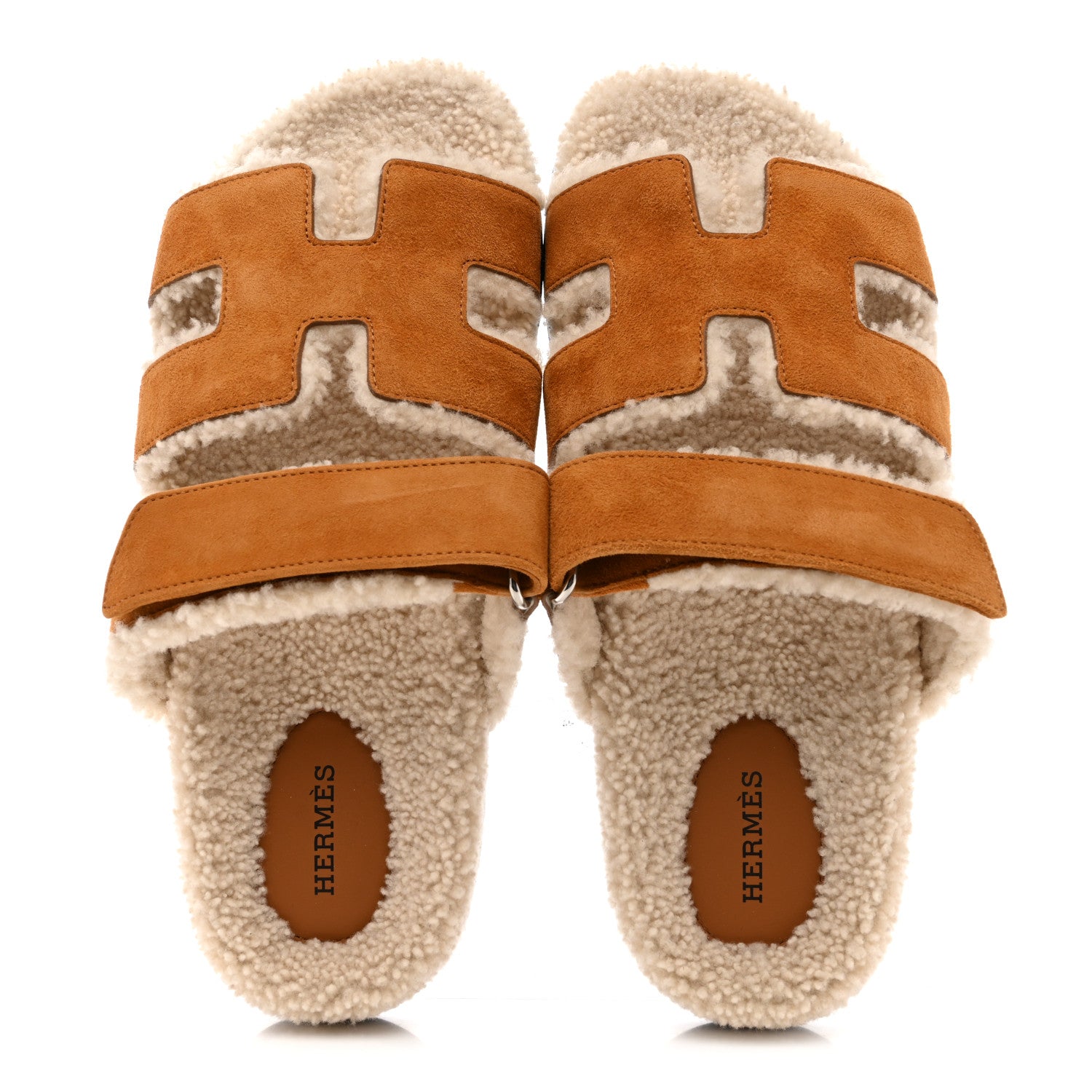 Hermes Suede Goatskin Woolskin Womens Chypre Sandals 40 Naturel Ecru 2 of 10