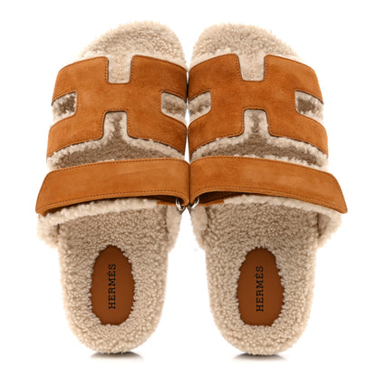 Hermes Suede Goatskin Woolskin Womens Chypre Sandals 40 Naturel Ecru 2 of 10