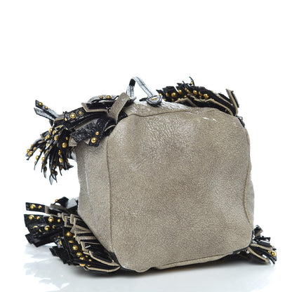Prada Crackled Calfskin Studded Fringe Wristlet Pouch Talco Black 4 of 11