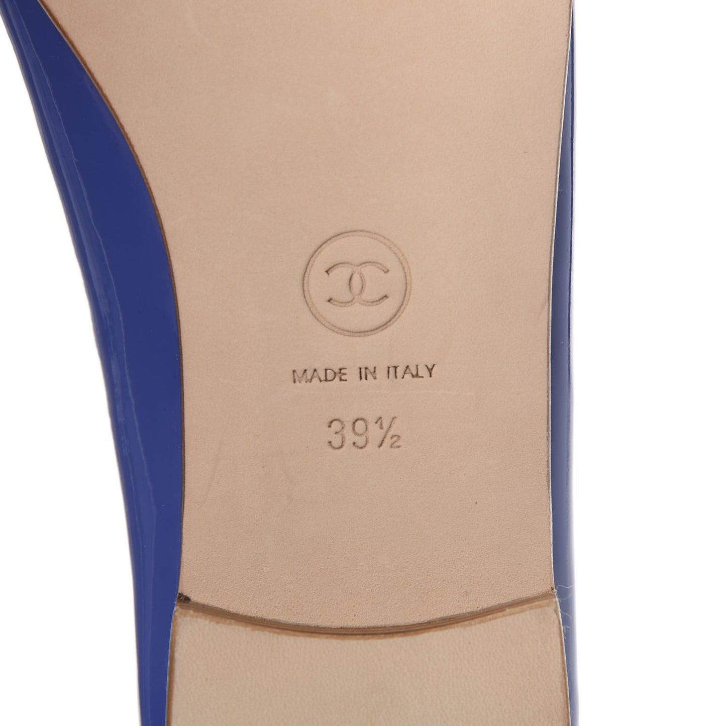 Patent Calfskin CC Cap Toe Ballerina Flats 39.5 Blue