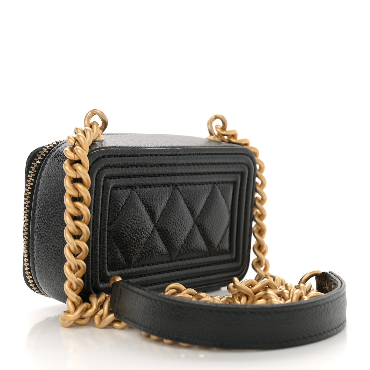 Caviar Quilted Mini Boy Clutch With Chain Black