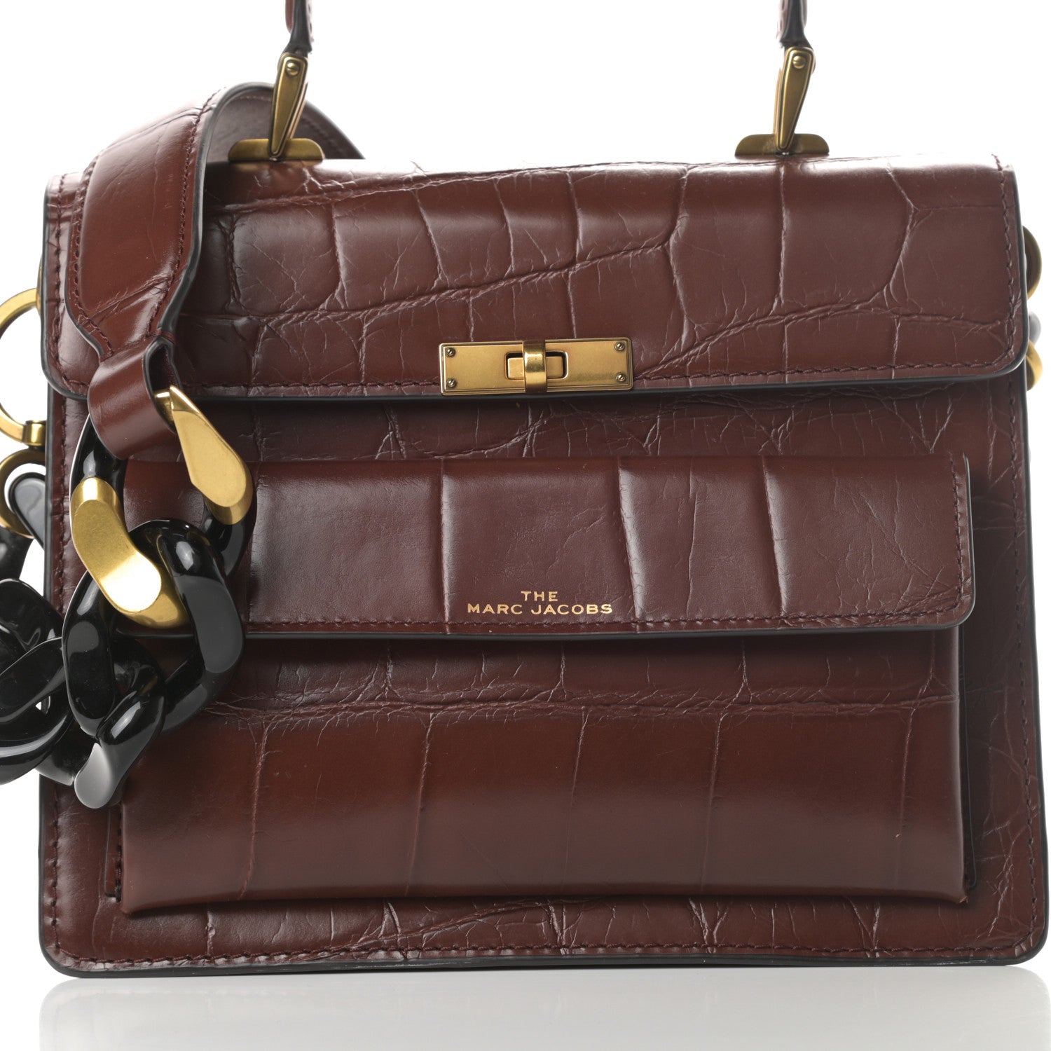 Marc Jacobs Calfskin Crocodile Embossed Uptown Shoulder Bag Brown 8 of 14