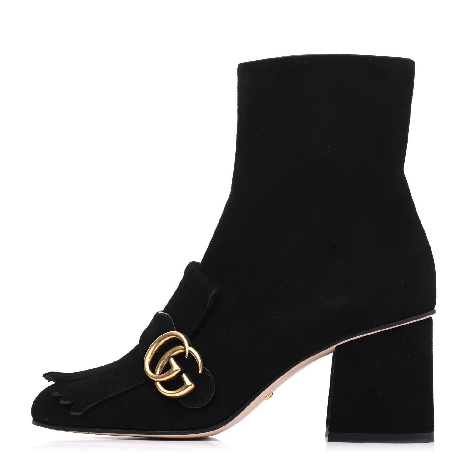 Gucci Kid Scamosciato GG Marmont Fringe 75mm Ankle Boots 37 Black 1 of 18
