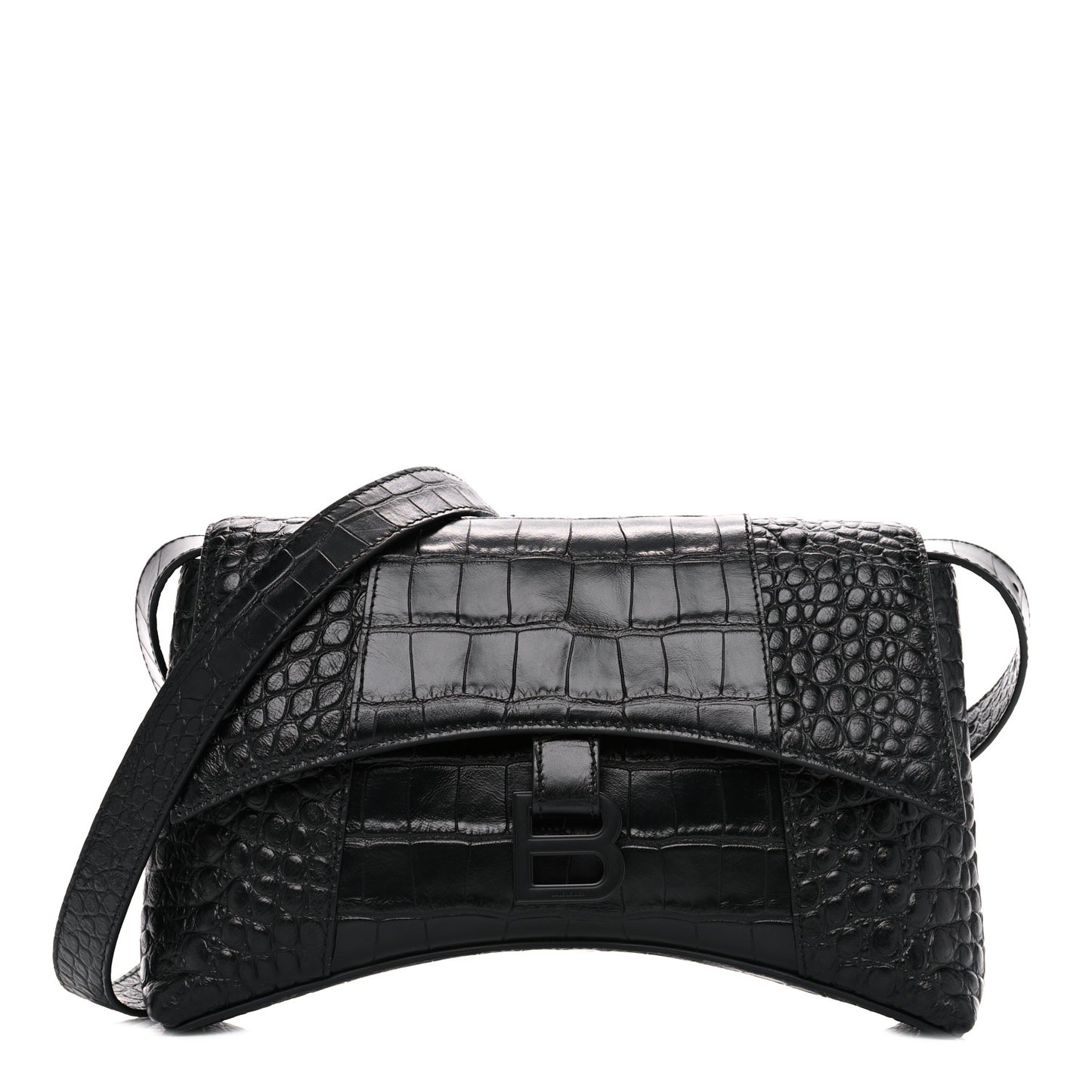 Extra Supple Calfskin Crocodile Embossed Monochrome XS Downtown Shoulder Bag Black
