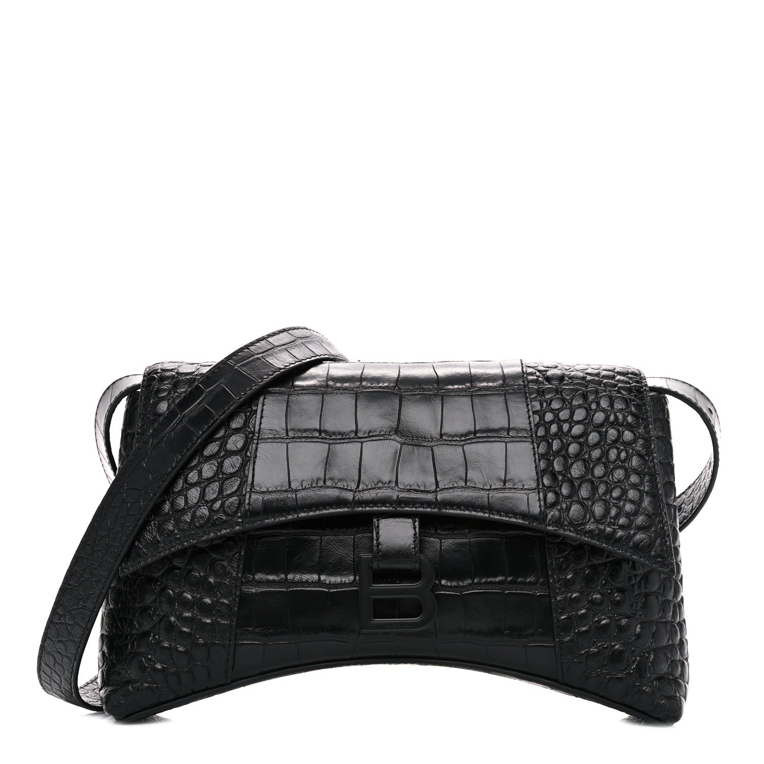 Balenciaga Extra Supple Calfskin Crocodile Embossed Monochrome XS Downtown Shoulder Bag Black 1 of 10