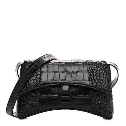 Balenciaga Extra Supple Calfskin Crocodile Embossed Monochrome XS Downtown Shoulder Bag Black 1 of 10