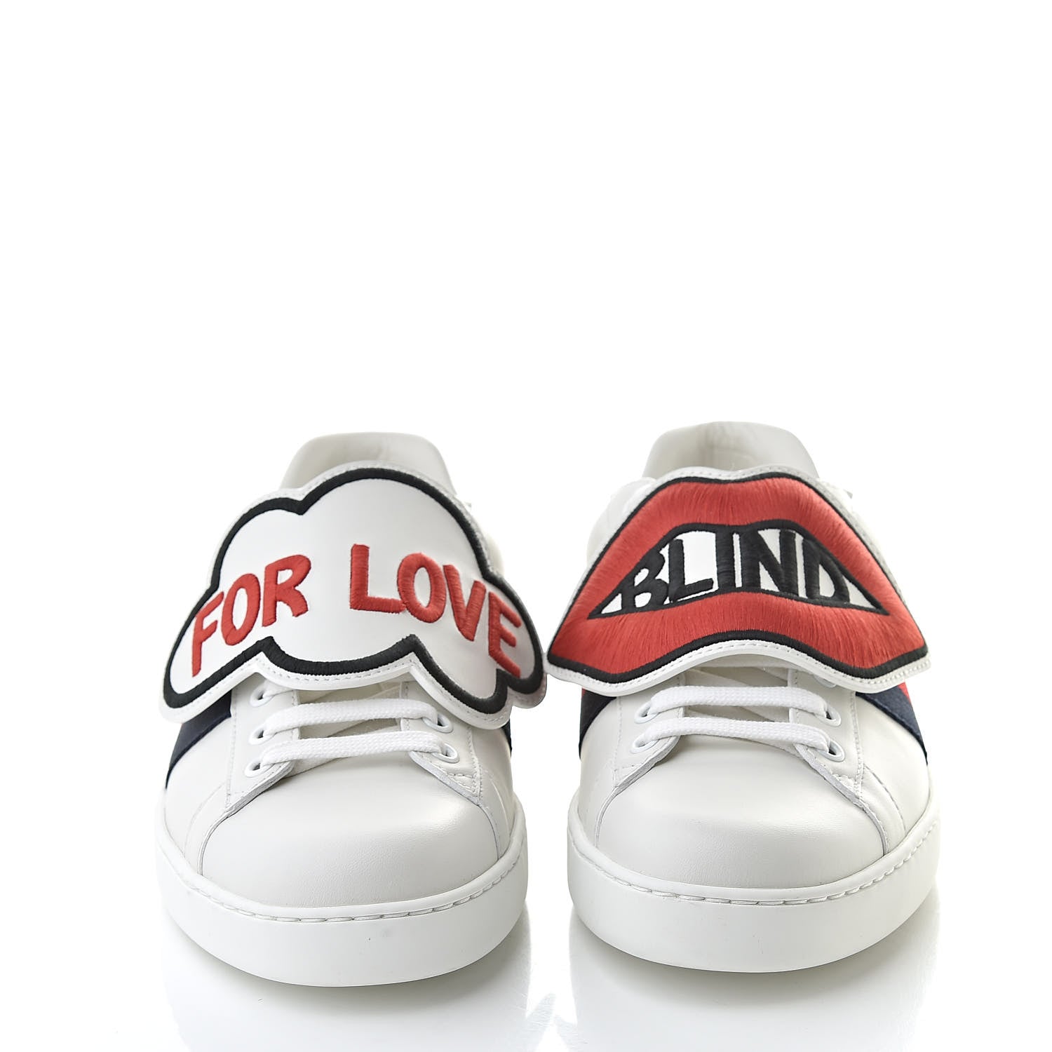 Gucci Calfskin Ayers Web Blind for Love Embroidered Mens Ace Sneakers 6.5 White 2 of 12