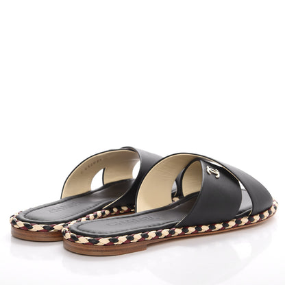 Chanel Lambskin Braided Mule Sandals 39 Black 4 of 9