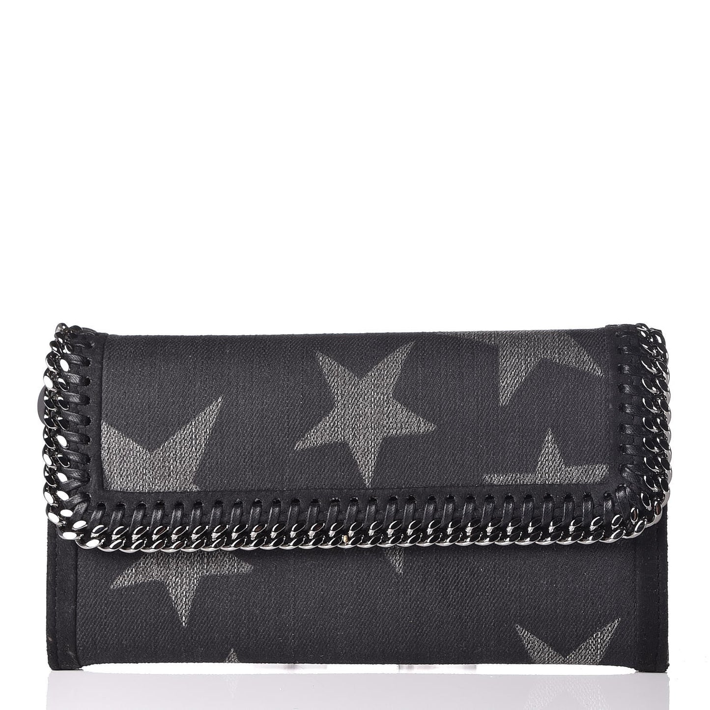 Denim Star Print Falabella Continental Flap Wallet Black