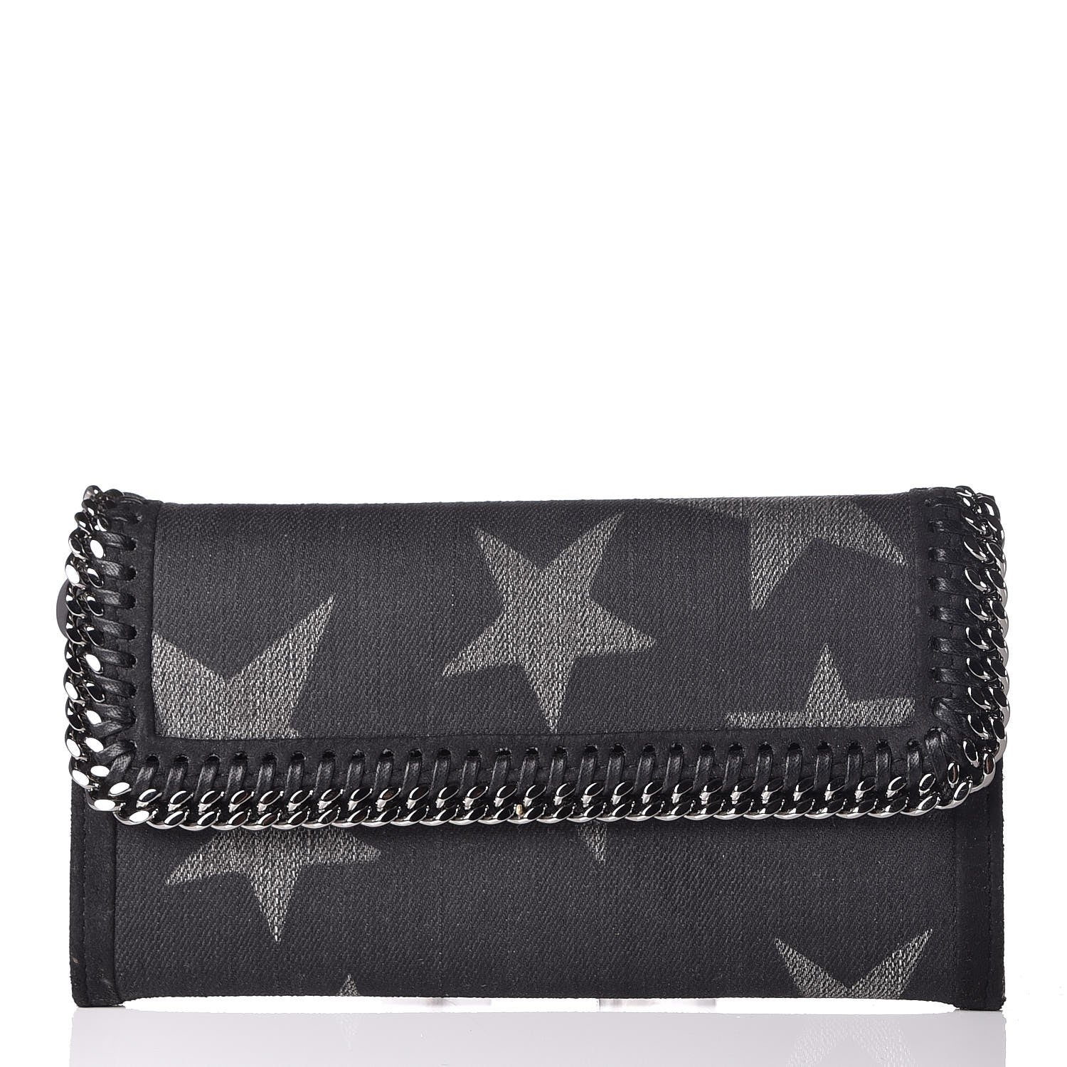 Stella McCartney Denim Star Print Falabella Continental Flap Wallet Black 1 of 10