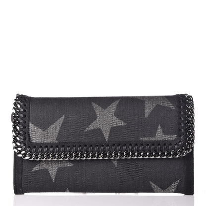 Stella McCartney Denim Star Print Falabella Continental Flap Wallet Black 1 of 10