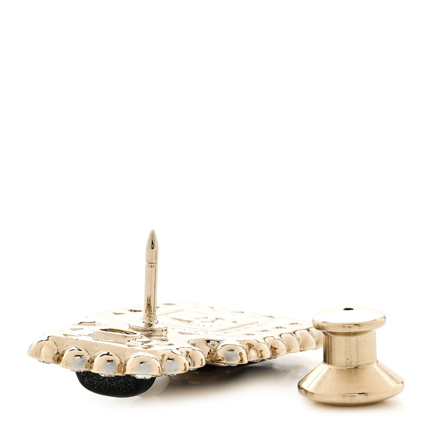Resin Crystal Pearl Perfume Bottle CC Brooch Black Gold