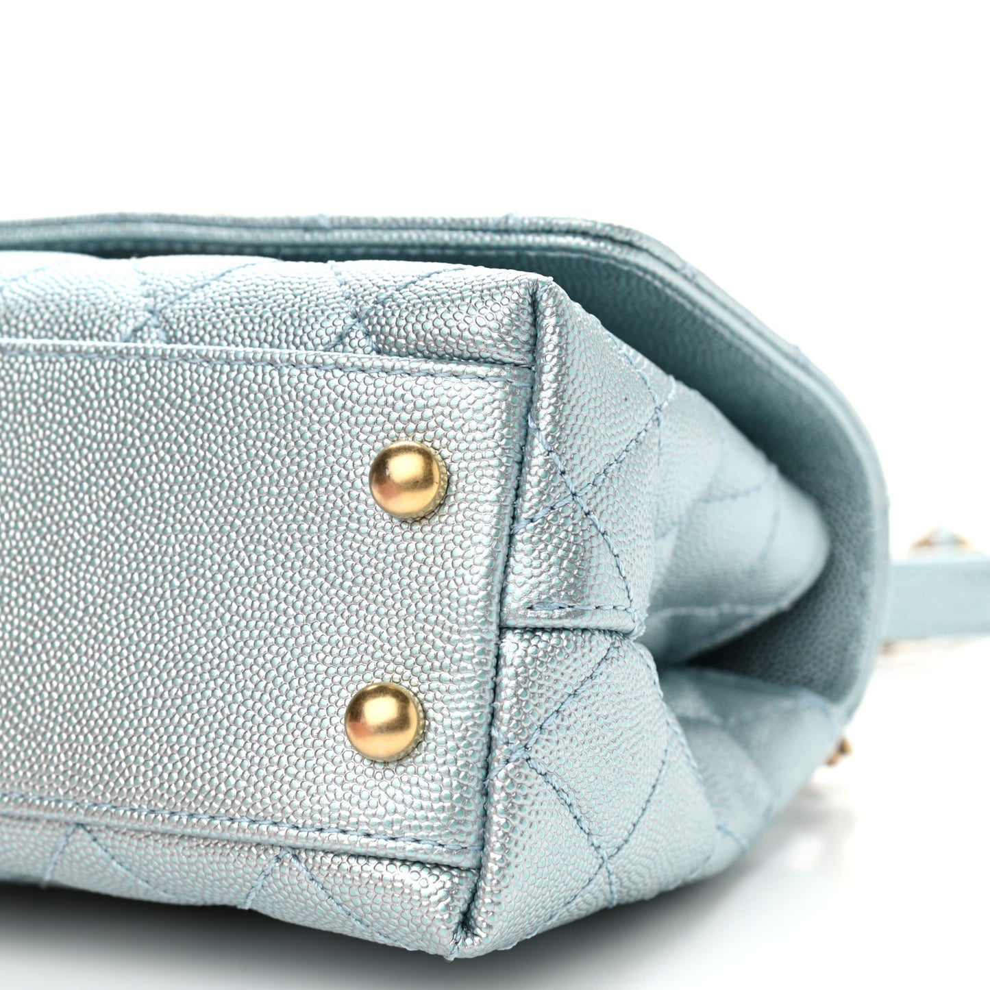 Metallic Caviar Quilted Extra Mini Coco Handle Flap Light Blue