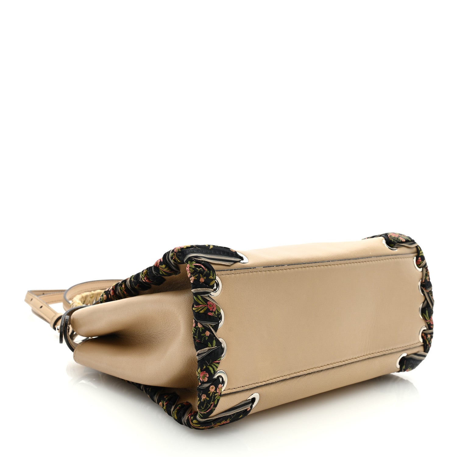 Fendi Nappa Ribbon Lace Up Mini Peekaboo Iconic Satchel Beige 4 of 9