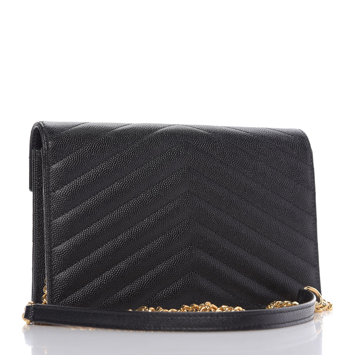 Saint Laurent Grain De Poudre Matelasse Chevron Monogram Envelope Chain Wallet Black 3 of 9