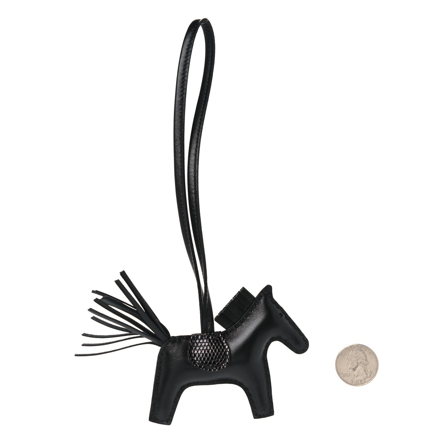 Hermes Milo Lambskin Lizard Touch Grigri Rodeo Horse Bag Charm PM So Black 2 of 4