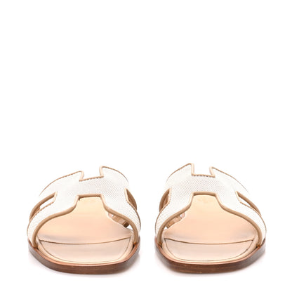 Hermes Linen Canvas Oran Sandals 38 Beige 3 of 8