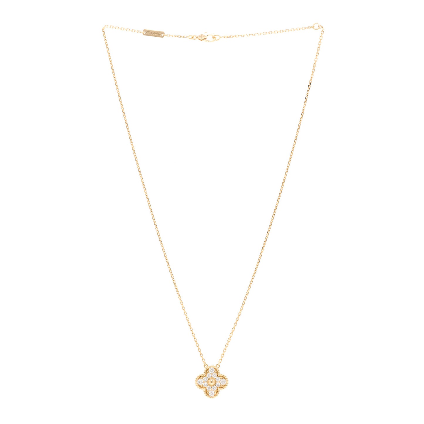 18K Yellow Gold Diamond Vintage Alhambra Pendant Necklace