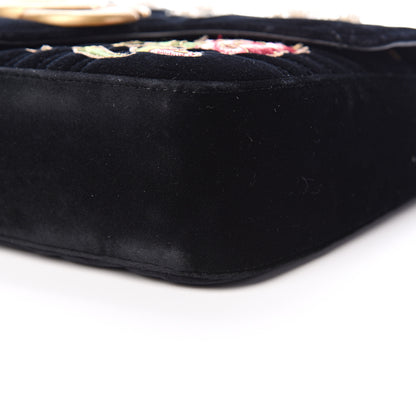 Gucci Velvet Matelasse Loved Embroidered Medium GG Marmont Shoulder Bag Black 9 of 10