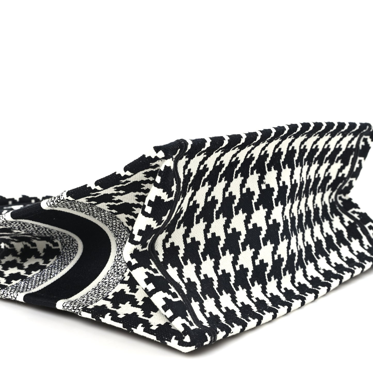 Canvas Macro Houndstooth Embroidered Medium Book Tote Black White