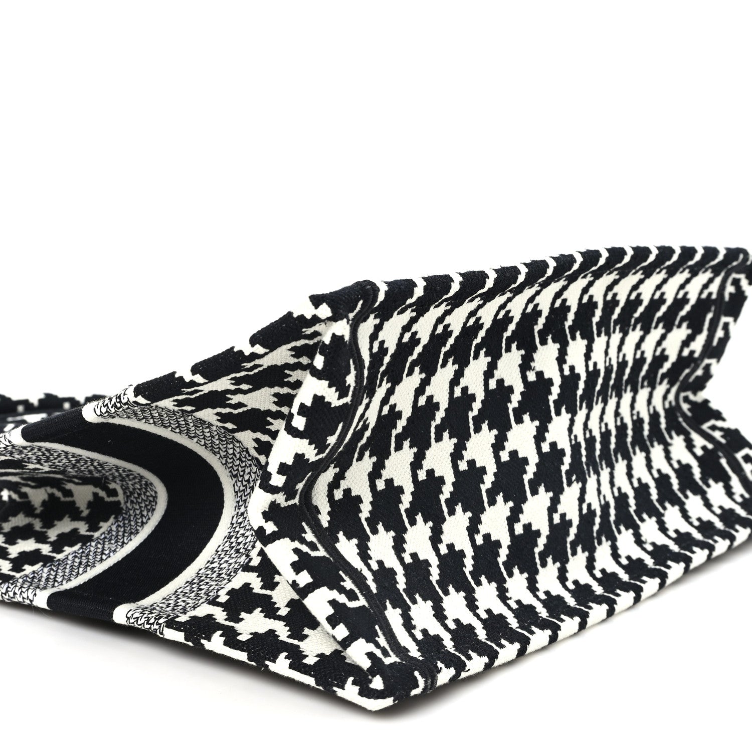 Christian Dior Canvas Macro Houndstooth Embroidered Medium Book Tote Black White 9 of 11