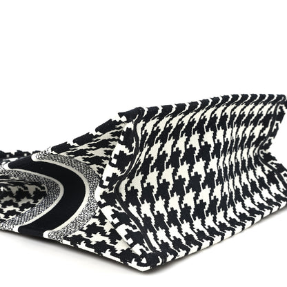 Christian Dior Canvas Macro Houndstooth Embroidered Medium Book Tote Black White 9 of 11