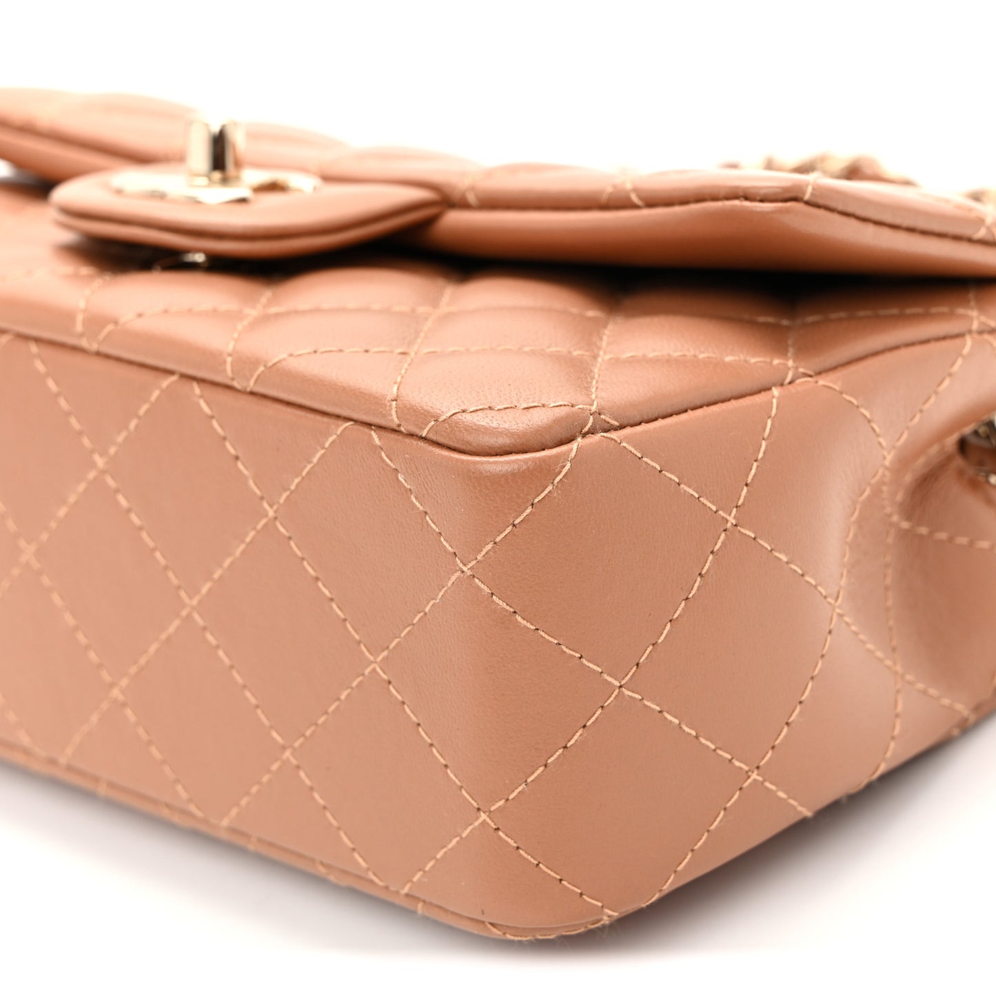 Lambskin Quilted Mini Rectangular Flap Brown