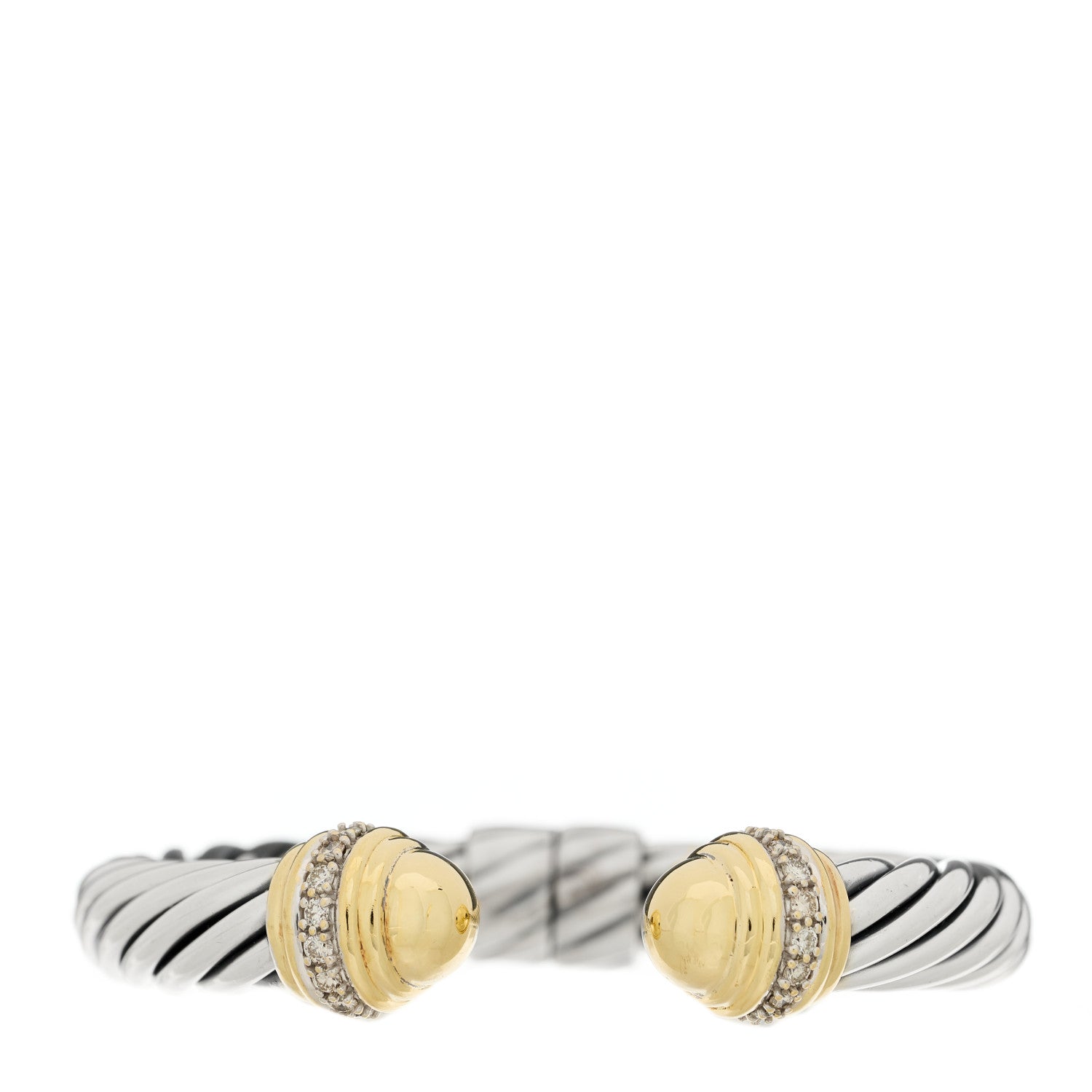 David Yurman Sterling Silver 18K Yellow Gold Diamond 10mm Cable Classics Dome Bracelet 1 of 3