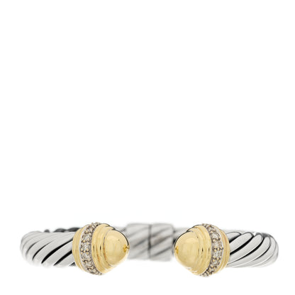 David Yurman Sterling Silver 18K Yellow Gold Diamond 10mm Cable Classics Dome Bracelet 1 of 3
