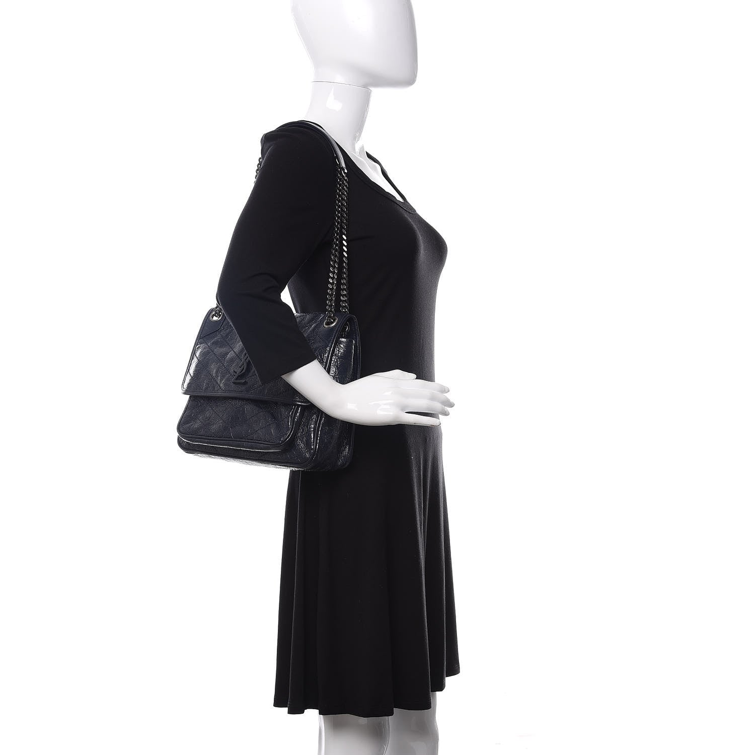 Saint Laurent Crinkled Calfskin Matelasse Monogram Medium Niki Chain Satchel Deep Marine 2 of 11
