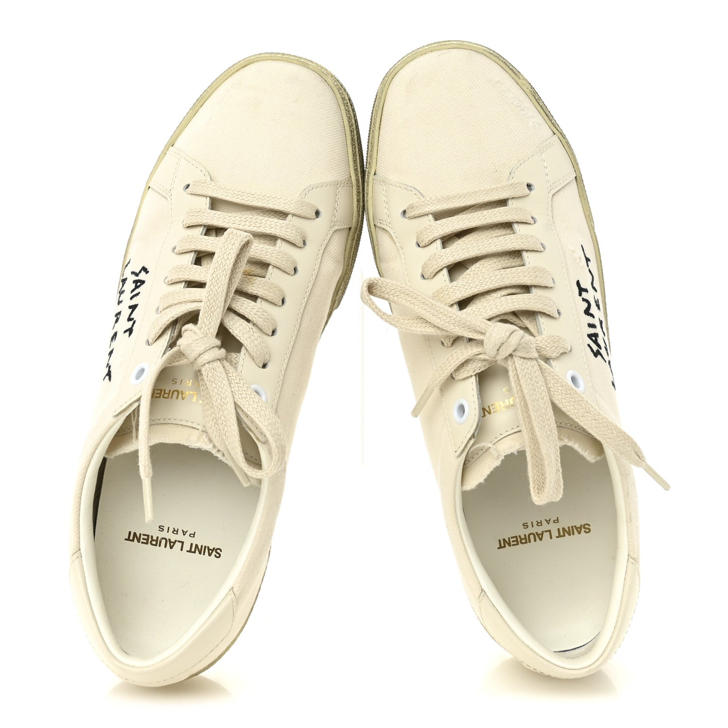 Distressed Canvas Court Classic Sneakers 37 Panna