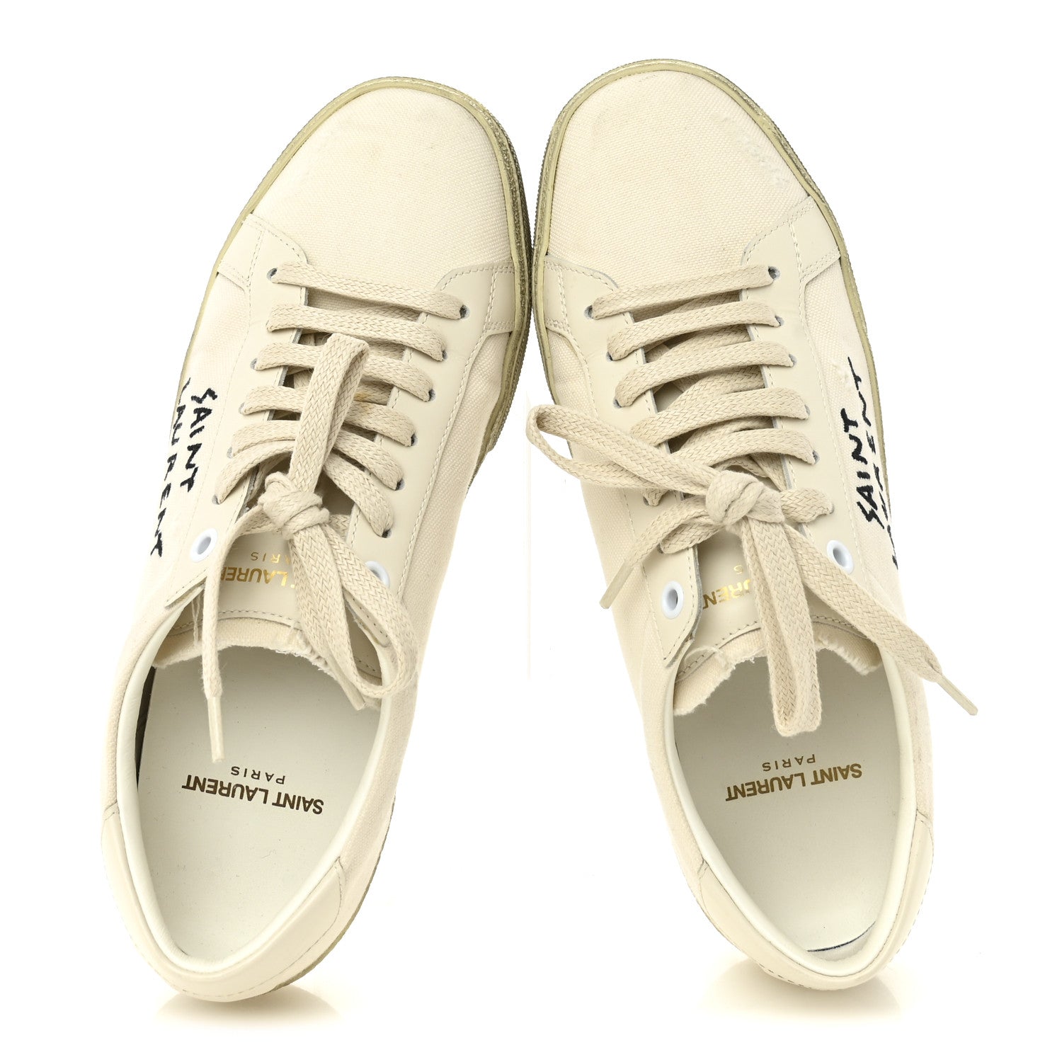 Saint Laurent Distressed Canvas Court Classic Sneakers 37 Panna 2 of 9