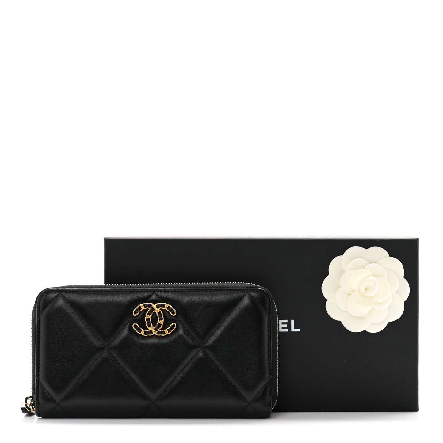 Lambskin Quilted 19 Long Zipped Around Wallet Black