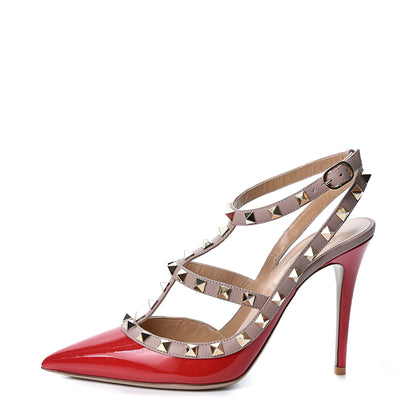 Valentino Garavani Patent Rockstud Ankle Strap 100mm Pumps 37 Rosso Valentino Poudre 1 of 9
