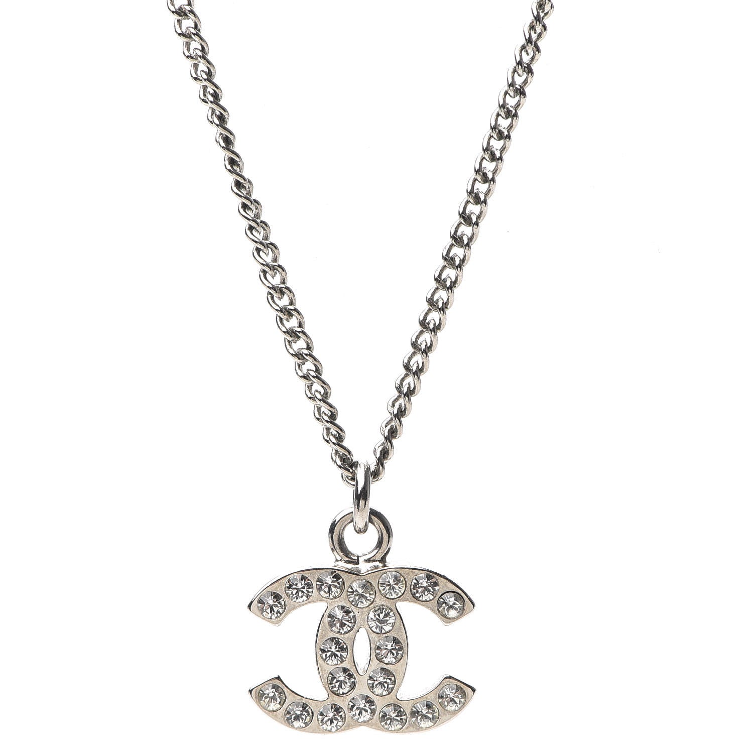 Chanel Crystal Timeless CC Necklace Silver 4 of 5