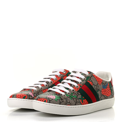 Gucci GG Supreme Monogram Strawberry Web Womens Ace Sneakers 35 Beige Multicolor Red Green 3 of 8