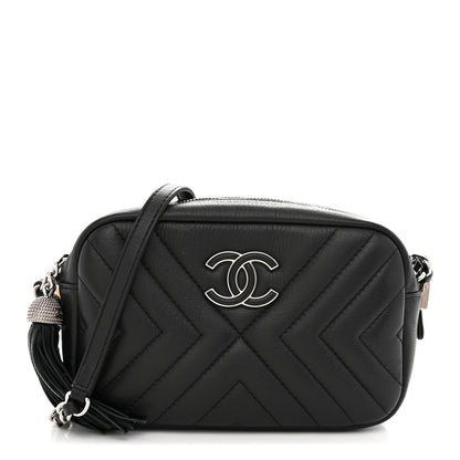 Chanel Calfskin Diagonal Chevron Quilted Tassel Camera Case Black 1 of 10