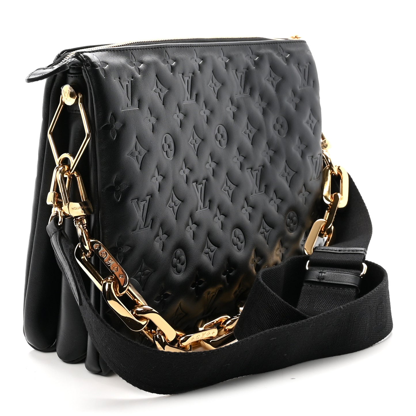 Lambskin Embossed Monogram Coussin MM Black
