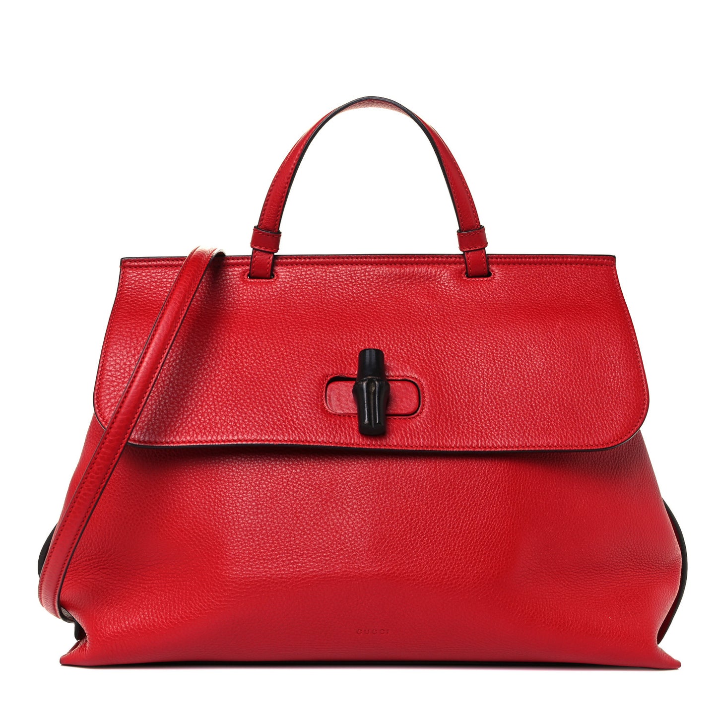 Pebbled Calfskin Large Bamboo Daily Top Handle Bag Red