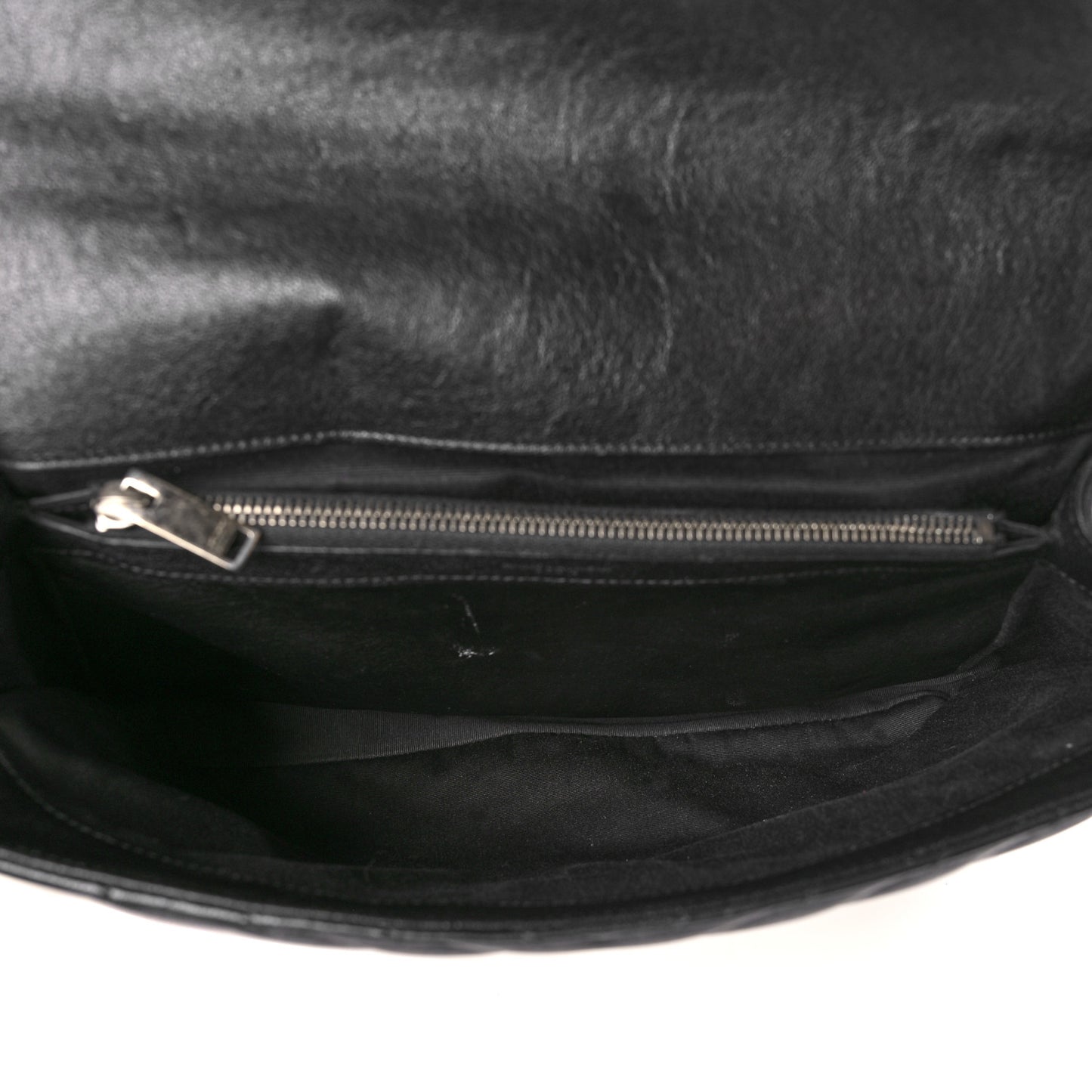Sheepskin Matelasse Chevron Monogram Large College Satchel Black